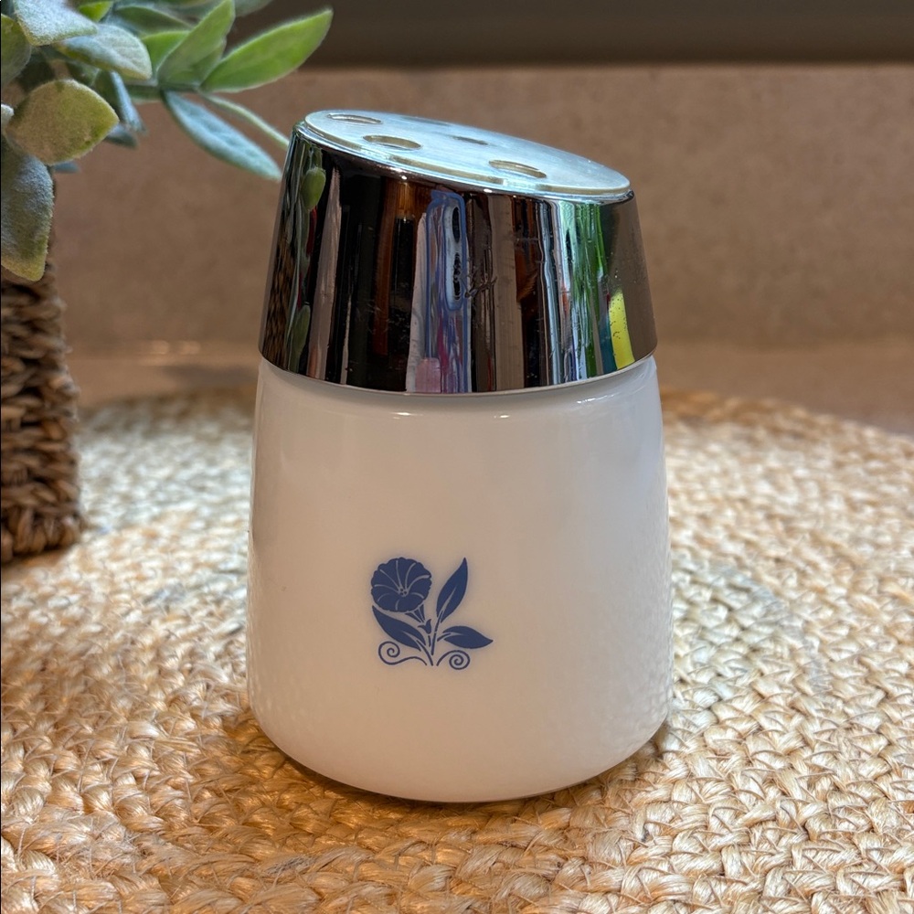 Vintage Milk Glass Blue Morning Glory Sugar Dispenser/Sugar Shaker